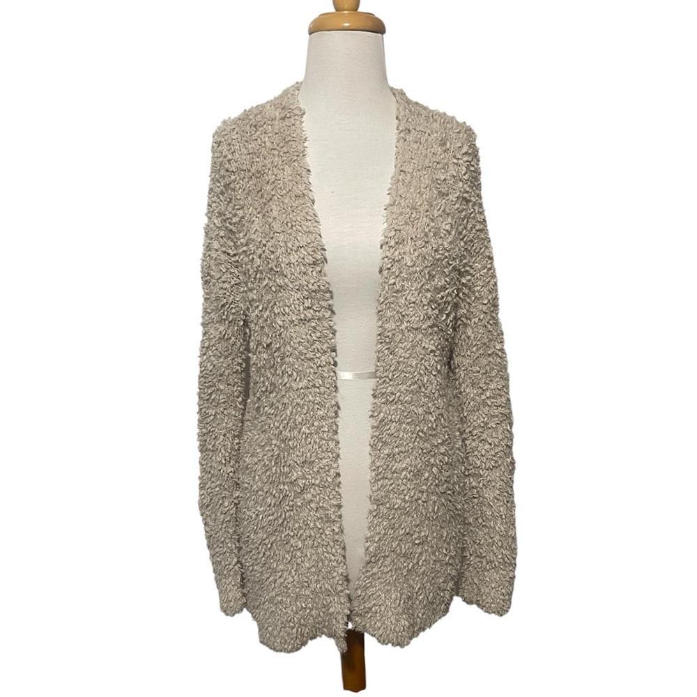 Hollister Fuzzy Teddy Cozy Cream Open-Front Long Line Cardigan